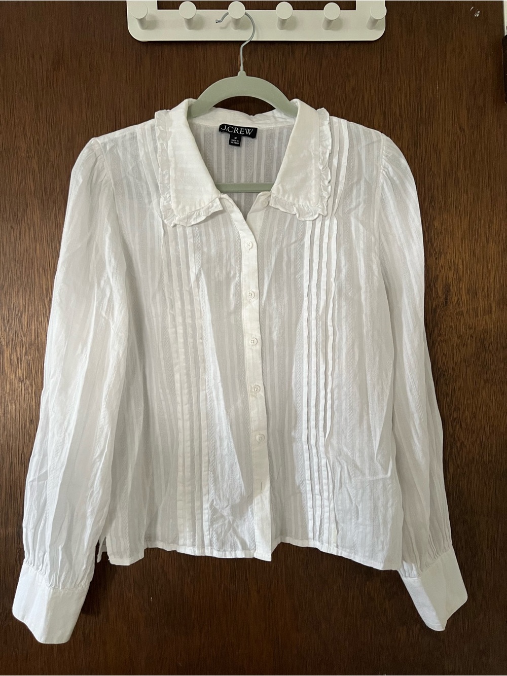 J. Crew White Pintuck Button-Front Shirt with Scalloped Collar